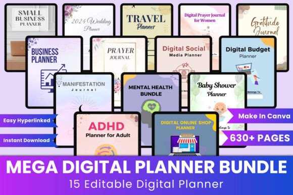 Download Mega Digital Planner Bundle Canva - Planner Collection