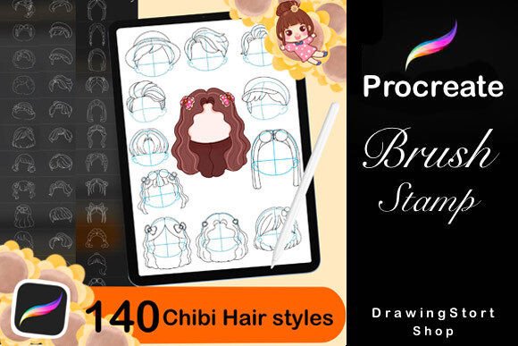 Download 140 Procreate Hair Stamp Brushes - Procreate hair stamp Collection